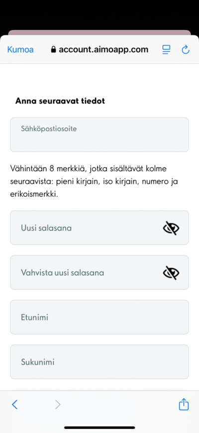 Sovelluksen käyttöönotto - Aimo